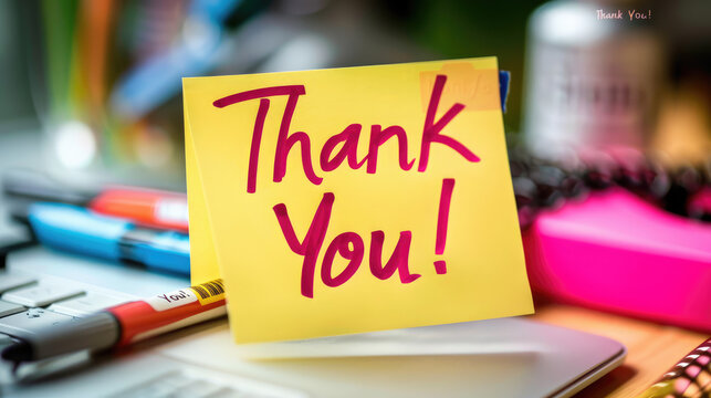 Thank you note on laptop showing customer appreciation