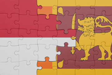 puzzle with the colourful national flag of sri lanka and flag of indonesia.