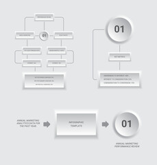 Neumorphic flow chart infographic design template set