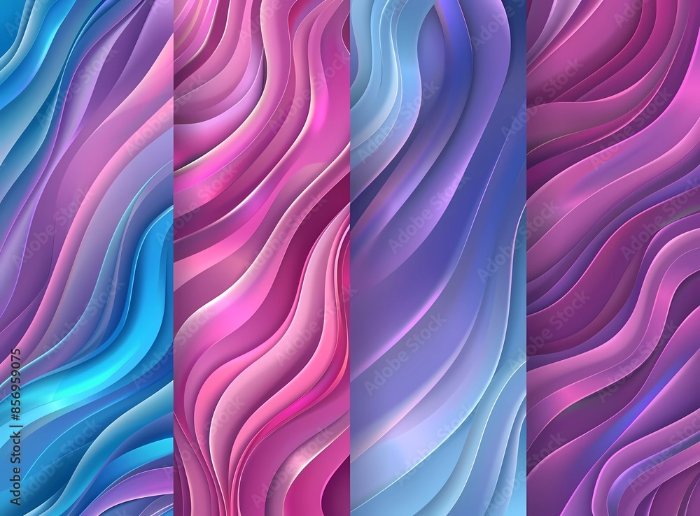 Poster set of four vector abstract pink, purple and blue wavy background patterns in the style of different