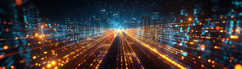 Fototapeta premium cityscape where the streets are made of glowing digital lines