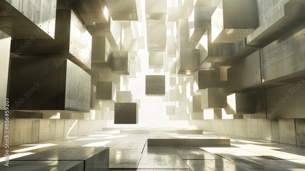 Aufkleber floating cubes that seem to pulse and vibrate creating a sense of energy and movement.