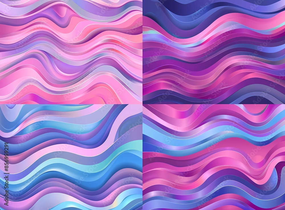 Poster set of four vector abstract pink, purple and blue wavy background patterns in the style of different
