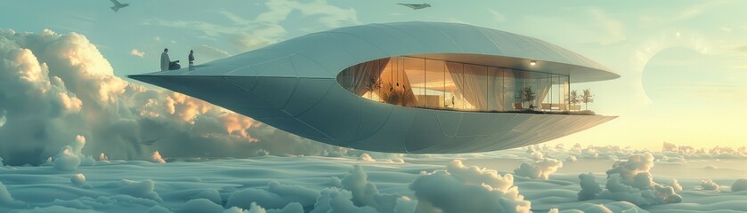 office floating on a giant leaf in the sky