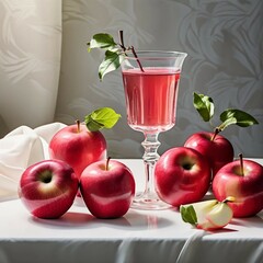 juice and apple on table