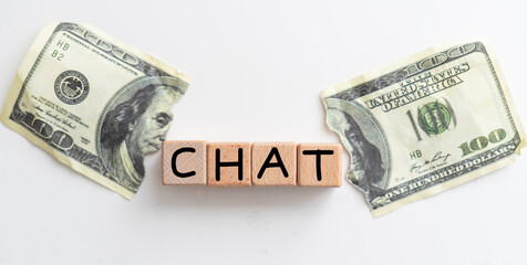 Chat written in wooden cubes on a desk