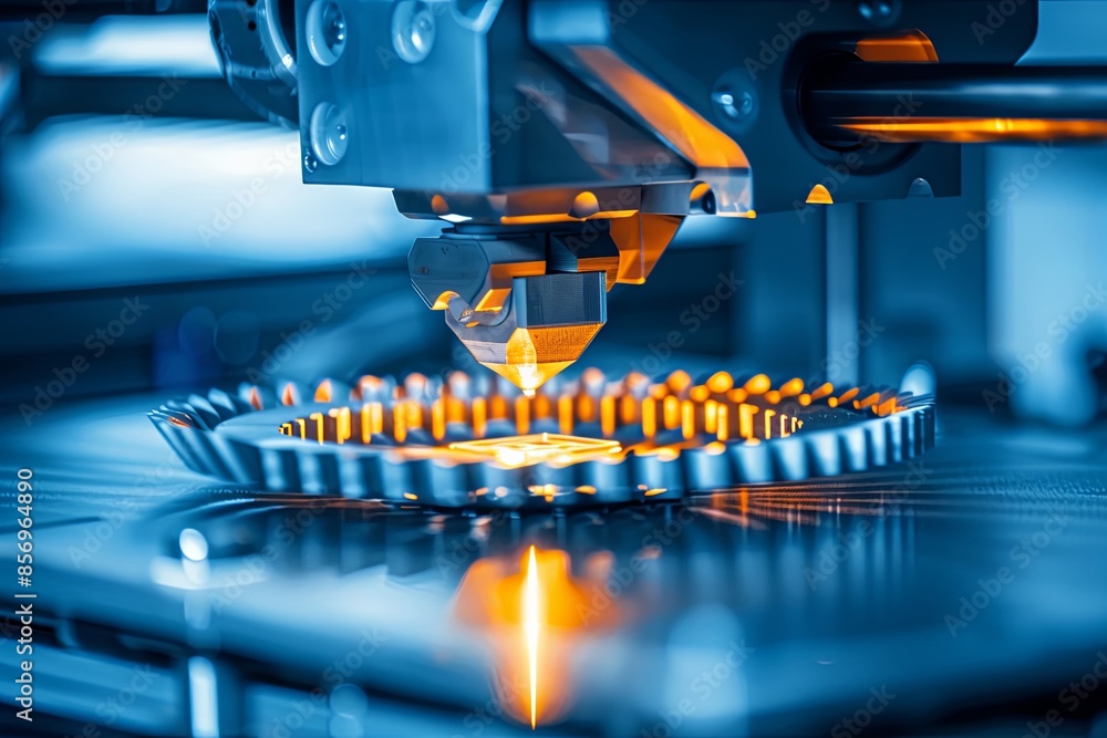 Poster a 3d printer head deposits material on a part being created. generative ai