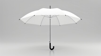 Modern minimalist white umbrella with black handle and sleek design for rainy weather. Concept image of elegance and functionality. Useful for fashion and product design themes. AI