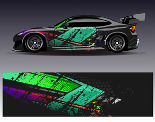 Car wrap design vector.Graphic abstract stripe racing background designs for vehicle, rally, race, adventure and car racing livery