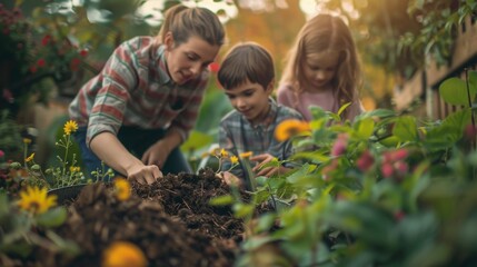 Family gardening together.