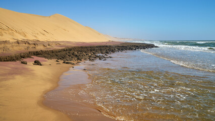 Ocean coast in the dunes near Walvis Bay in Namibia
