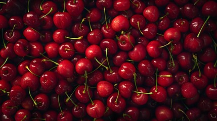 Many Juicy Cherries in Natural Light, Up Close