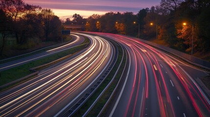Long-exposure shot of a highway at night with many cars