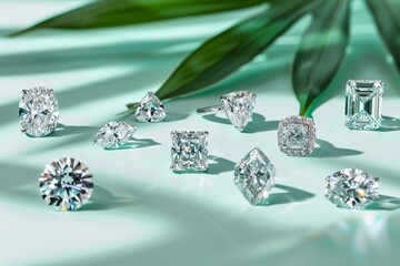 lab-grown diamond shapes and cuts. collection of lab-grown diamonds displayed  various shapes as round, princess, emerald, pear