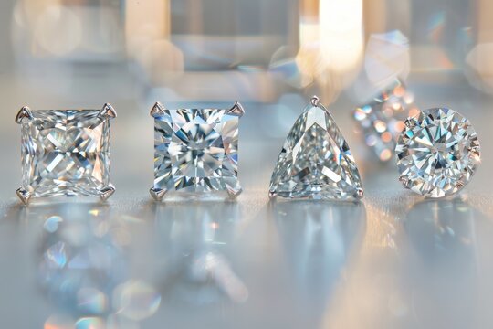 lab-grown diamond shapes and cuts. collection of lab-grown diamonds displayed  various shapes as round, princess, emerald, pear