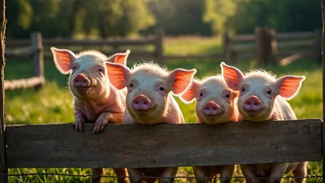 Cute pig on a farm in summer