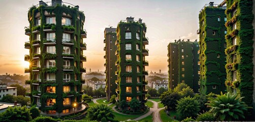Obraz premium Inner-city residential building with a planted facade that regulates seasonal temperatures and creates an ecosystem for natural diversity