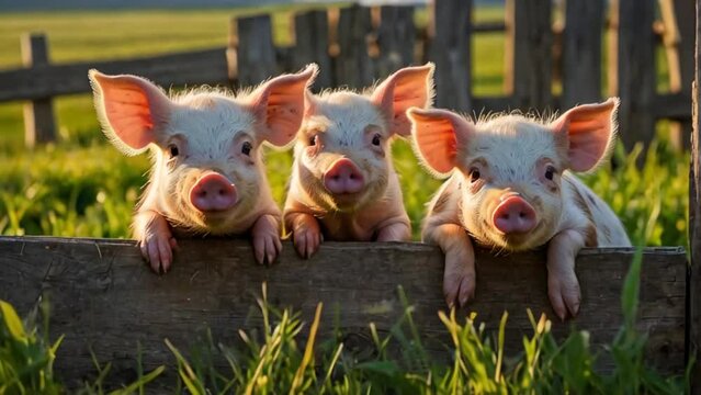 Cute pig on a farm in summer