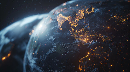 デジタルな地球。グローバルネットワークのイメージ