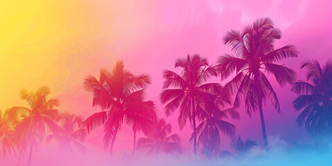 A vibrant gradient background with palm trees, creating an atmosphere of warmth and summer vibes