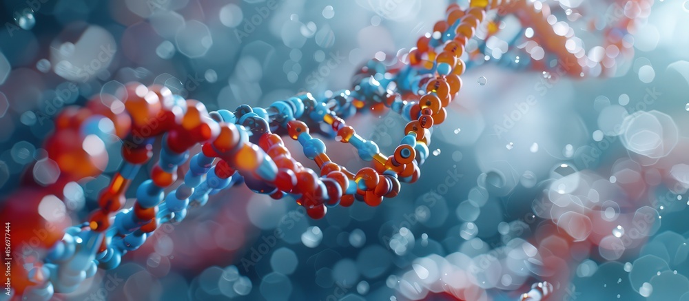 Wall mural close-up of colorful dna helix structure with bokeh background in scientific laboratory setting