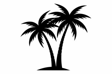Palm tree Silhouette, set of black silhouettes of a palm tree, silhouette of a palm tree isolated
