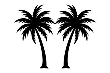 Palm tree Silhouette, set of black silhouettes of a palm tree, silhouette of a palm tree isolated
