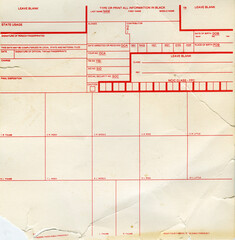 old crumpled blank fingerprint card form, for fingerprint registration of those accused of a crime