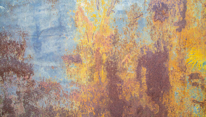 Peeling paint on the rust wall. Empty for design, pattern, cover, overlay texture, background and other, Surface of old steel background.
