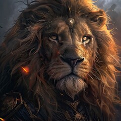 Naklejka premium Fantasy digital art of a lion