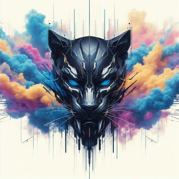 27. Majestic panther materializes from kaleidoscopic smoke, its ebony fur shimmering in mystical aura - a captivating, otherworldly vision.