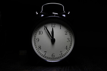 Vintage Alarm Clock Striking Midnight in Dark Room - Time, Nostalgia, Night, Classic, Silent