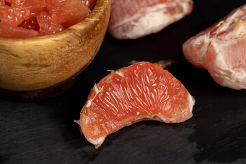 slices of peeled grapefruit close-up