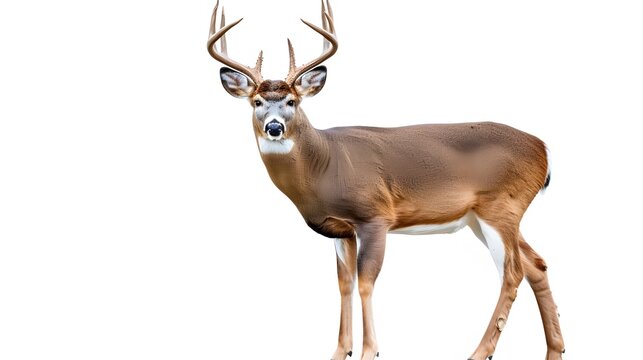 Large whitetail buck isolated on white background. 