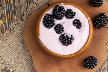 red yogurt with the berry flavor of ripe blackberries