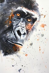 Gorilla. Watercolor illustration of a monkey on a white background