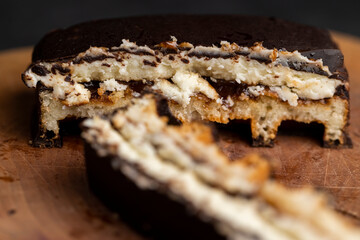 chocolate dessert with sweet soft cheese with sugar