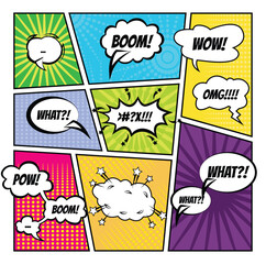 Comic book speech bubbles with expressive words enhance emotion portrayal in artwork