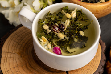 fresh green tea with the aroma and flowers of white jasmine