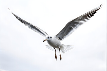 Isolated seagull flying on the white background