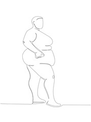 extremely obese woman one line art. Continuous line drawing of body positive, overweight, plus size model, XL, health, fashion, self acceptance.