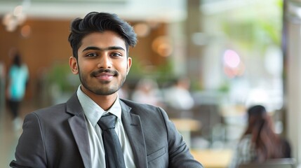 Obraz premium Portrait of a confident young Indian businessman standing in office.