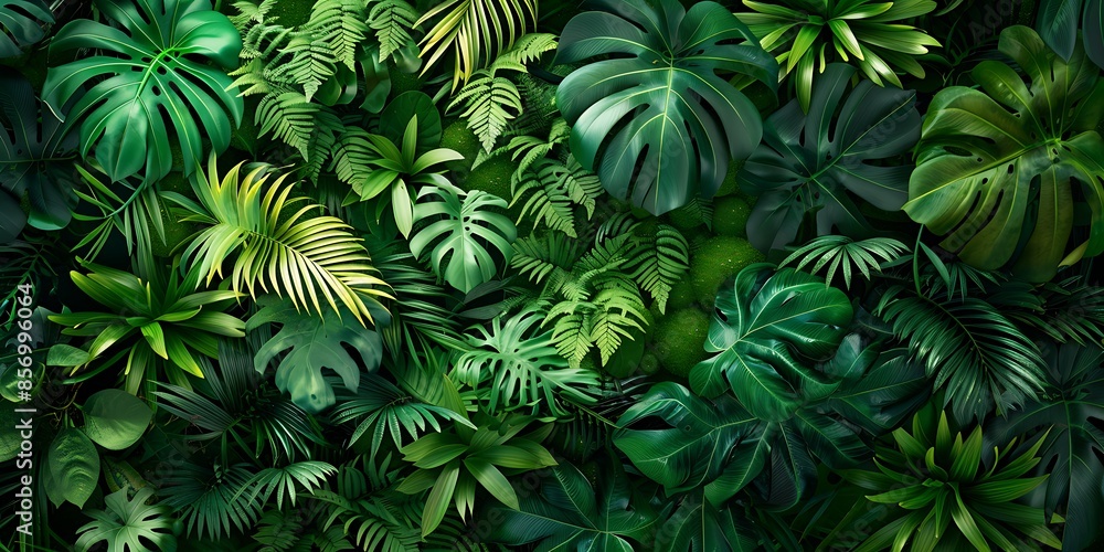 Poster tree leaves, abstract rainforest patterns background a vibrant abstract background with rainforest p