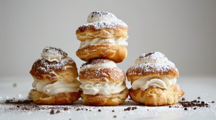 Cream puffs against a white backdrop