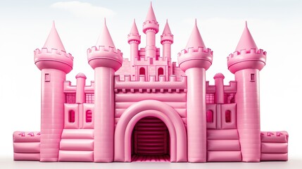 Naklejka premium Big Inflatable Pink bounce castle on white background