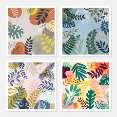 Design banner frame Spring background with beautiful. Colorful background with tropical plants.	