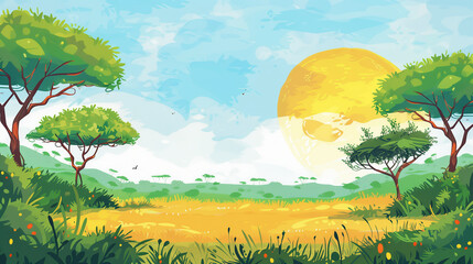 Background for a Children's Game In Africa With Watercolor