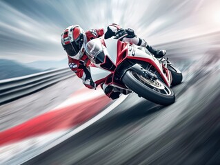 Professional motorcycle racer leaning into a high-speed turn on a racing track showcasing precision and agility.