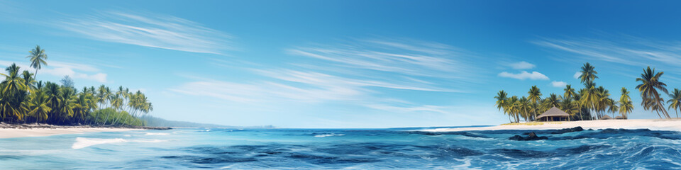 Fototapeta premium A beautiful blue ocean with palm trees in the background