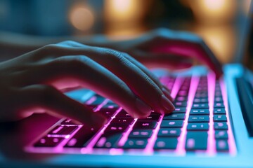 Close up of a hands on a laptop keyboard Close up of a hands on a keyboard